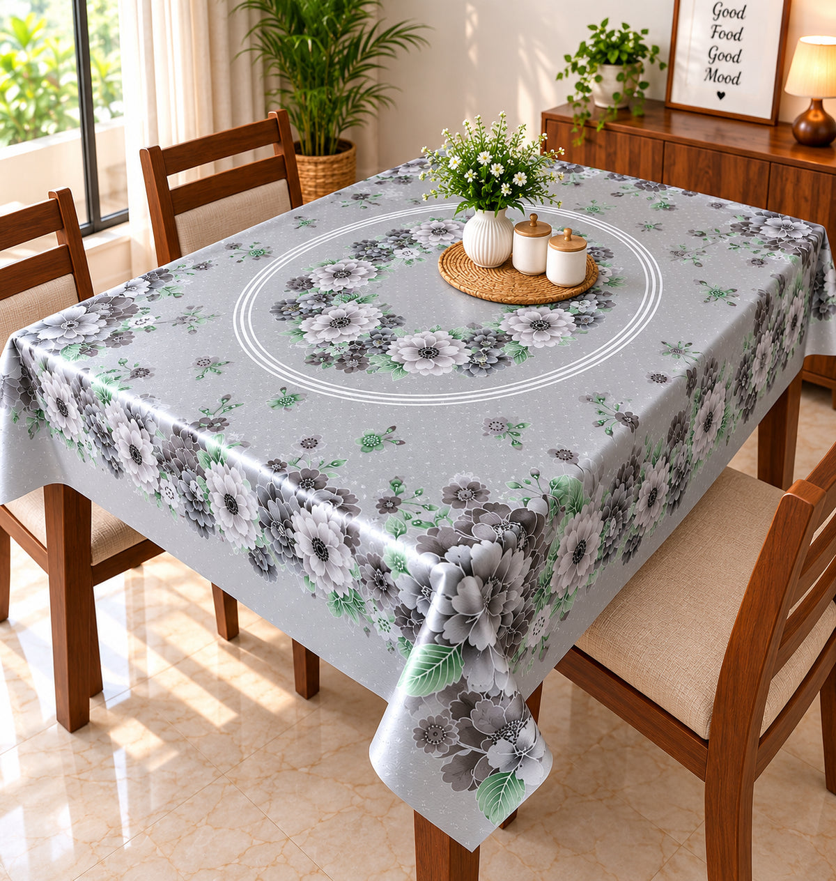 Mopak Decor Jasmine Printed Polyester Table Cover 36x54 - Silver