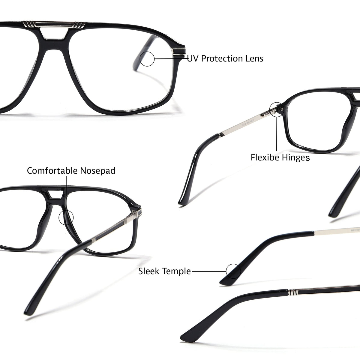 Eyejack Titex Shine Black & Silver Aviator Eyeglasses for Men and Women - view 6