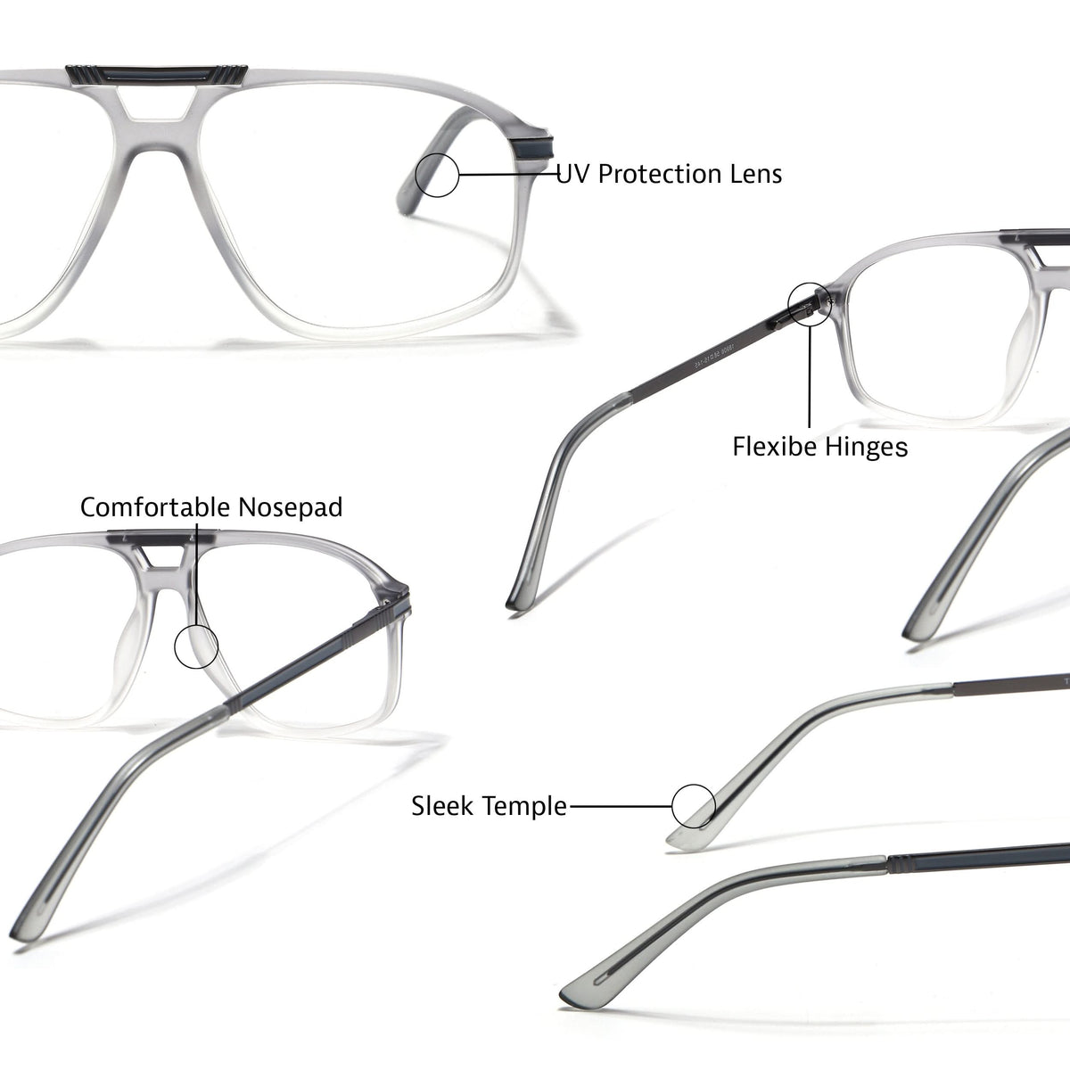 Eyejack Titex Matte Grey Aviator Eyeglasses for Men and Women - view 6