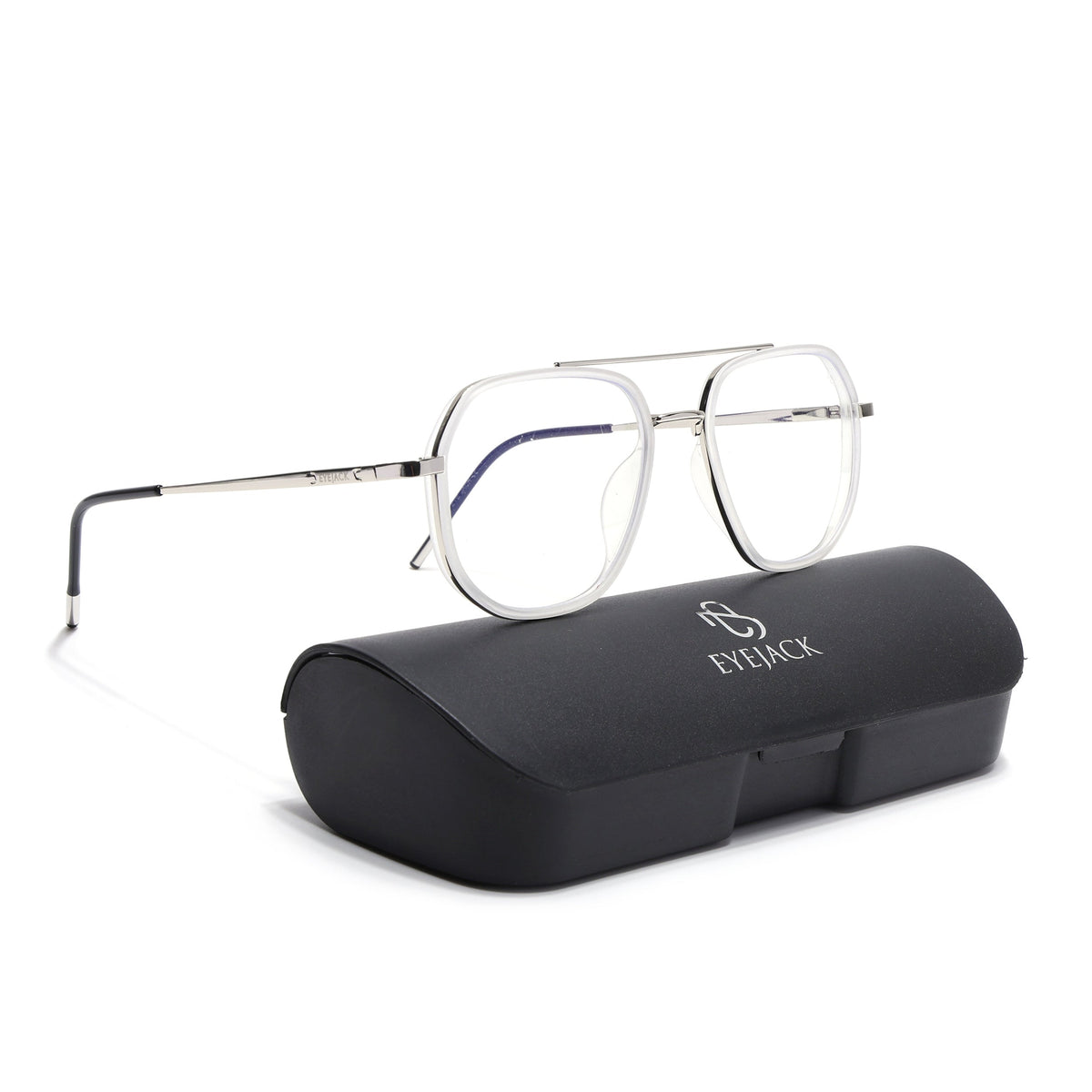 Eyejack Aura Silver & Transparent Wayfarer Eyeglasses for Men and Women - Style 1963 - view 6