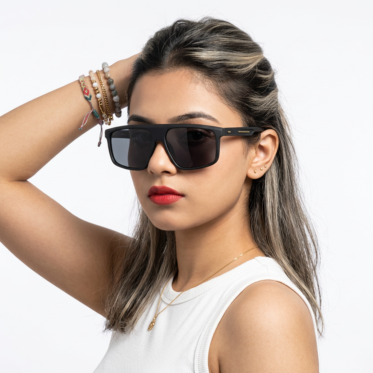 Eyejack Crossline Black Rectangle Sunglasses for Men and Women - Style 2057 - worn by a male model (image 3)