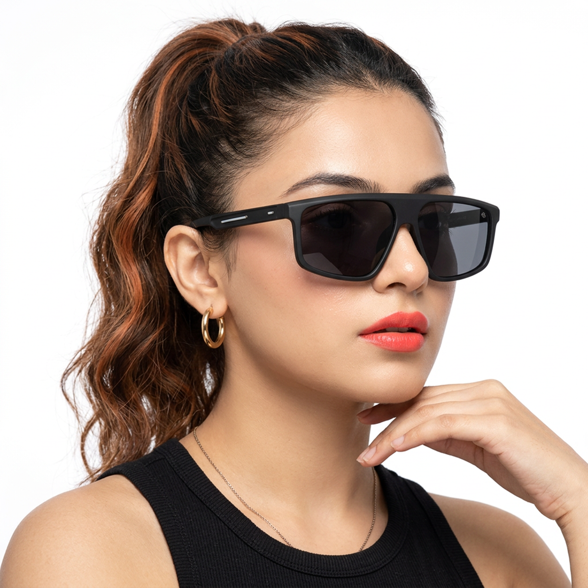 Eyejack Crossline Black Rectangle Sunglasses for Men and Women - Style 2059 - worn by a male model (image 3)