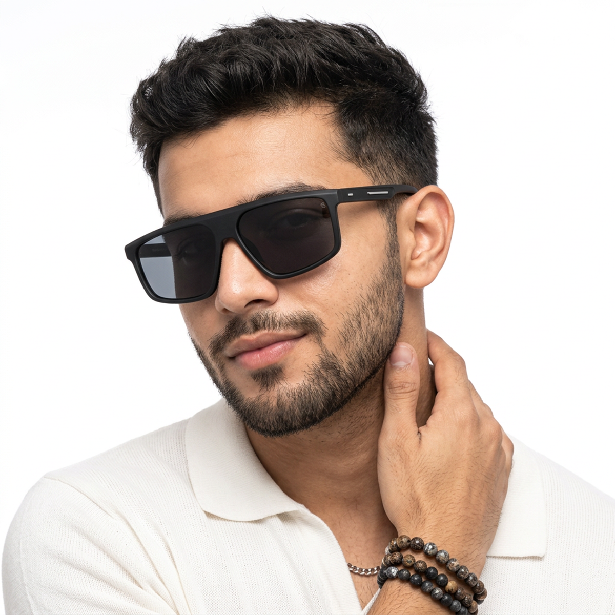 Eyejack Crossline Black Rectangle Sunglasses for Men and Women - Style 2059 - worn by a male model (image 1)