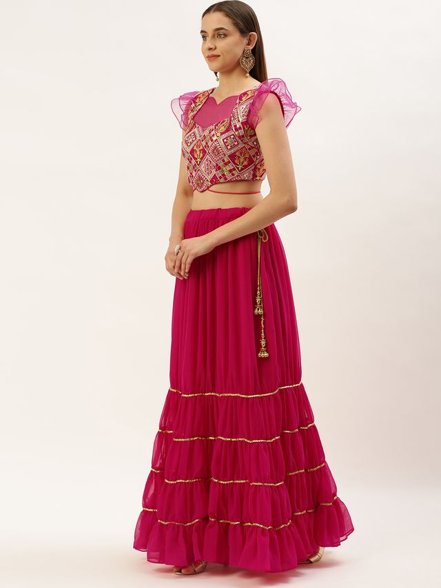 Bollywood Vogue Ready To Wear Dark Pink Embroidered Georgette Lehenga