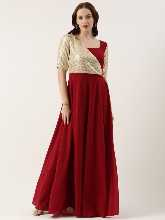 Bollywood Vogue Ready To Wear Silver Embroidered N Overlapping Style Gown