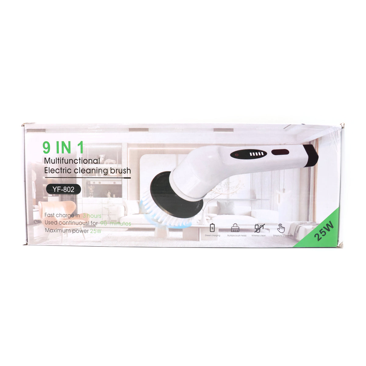 9-in-1 Electric Spin Scrubber with Telescopic Handle & LCD with Cordless Rechargeable Power Brush(1 Set)