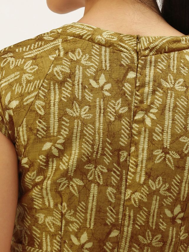 Bollywood Vogue Ready To Wear Green Printed Art Silk Mini Dress