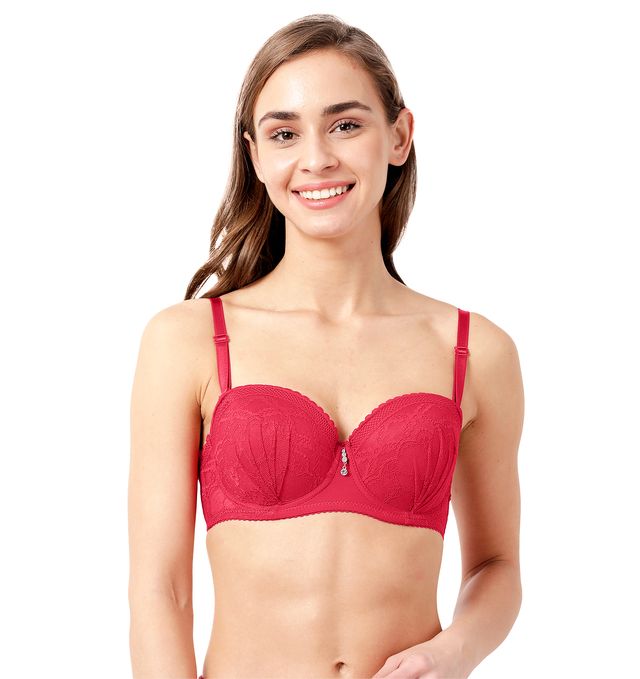 Susie Half Coverage Red Lace Detachable Strap Padded Underwire Balconette Adjustable MultiwayBra