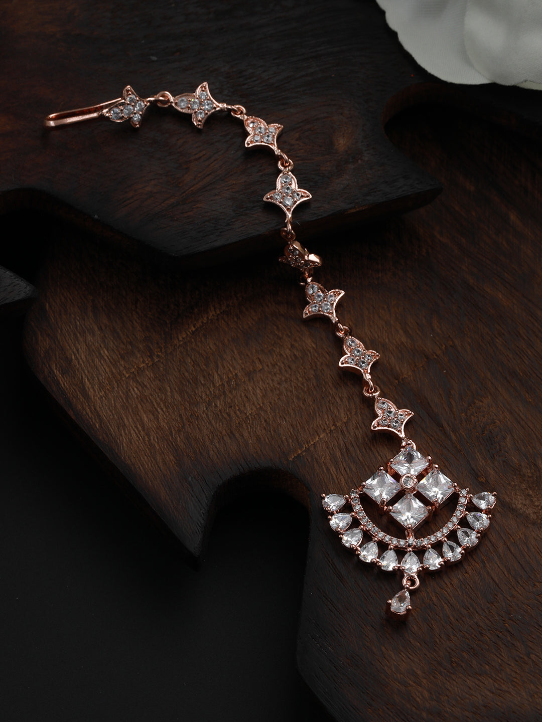Rose Gold-Plated White D-Studded Handcrafted Maang Tikka