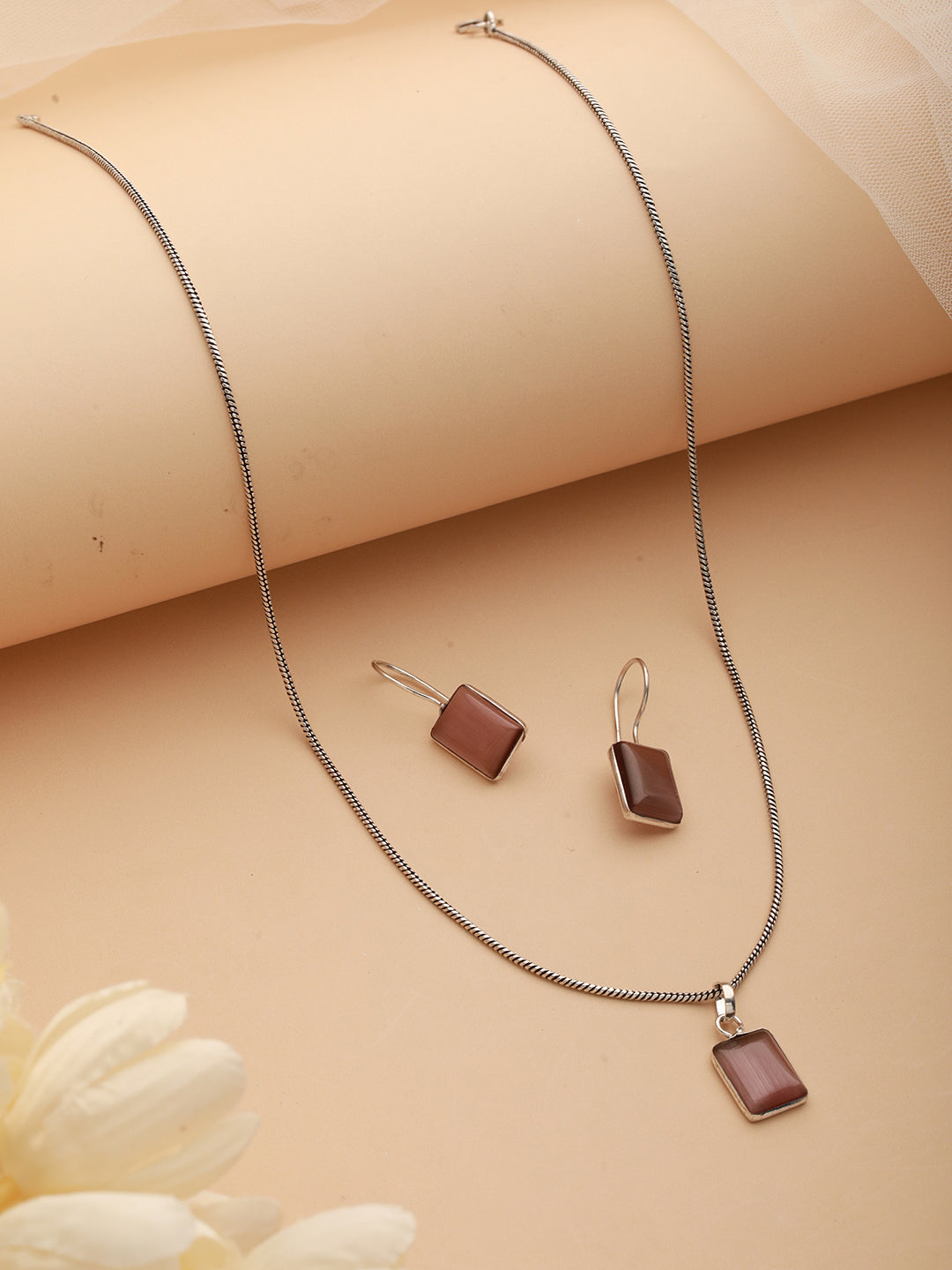 Silver-Plated Pink Stone-Studded Jewellery Set