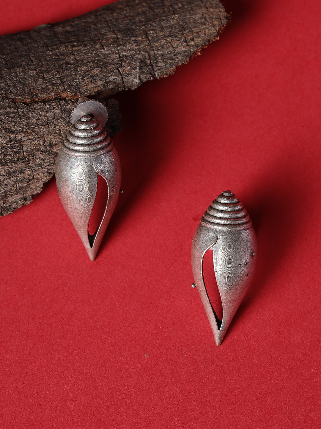 Oxidized Shell Shaped Stud Earrings
