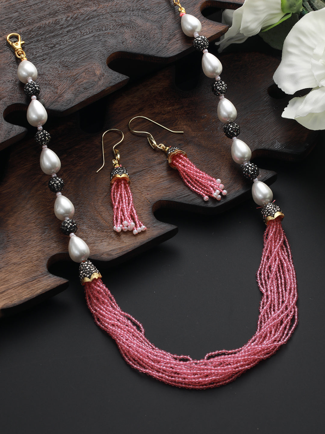 Gold-Plated Beaded Necklace And Earrings