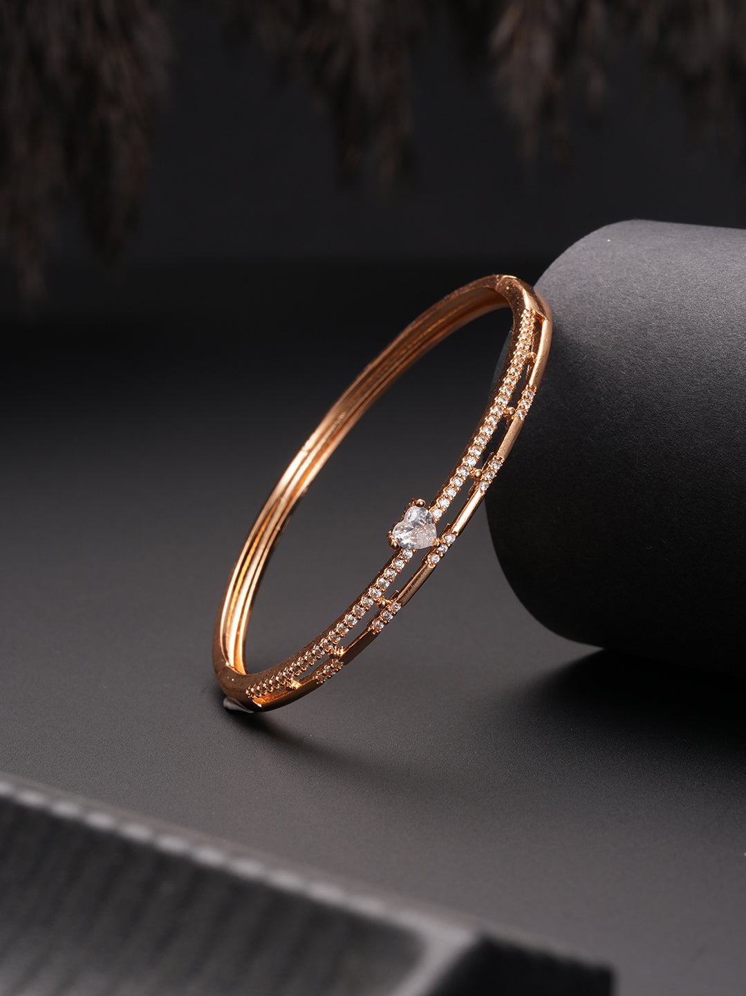 Jazz And Sizzle Rose Gold-Plated Triangular Shaped AD studded Bangles type Bracelet