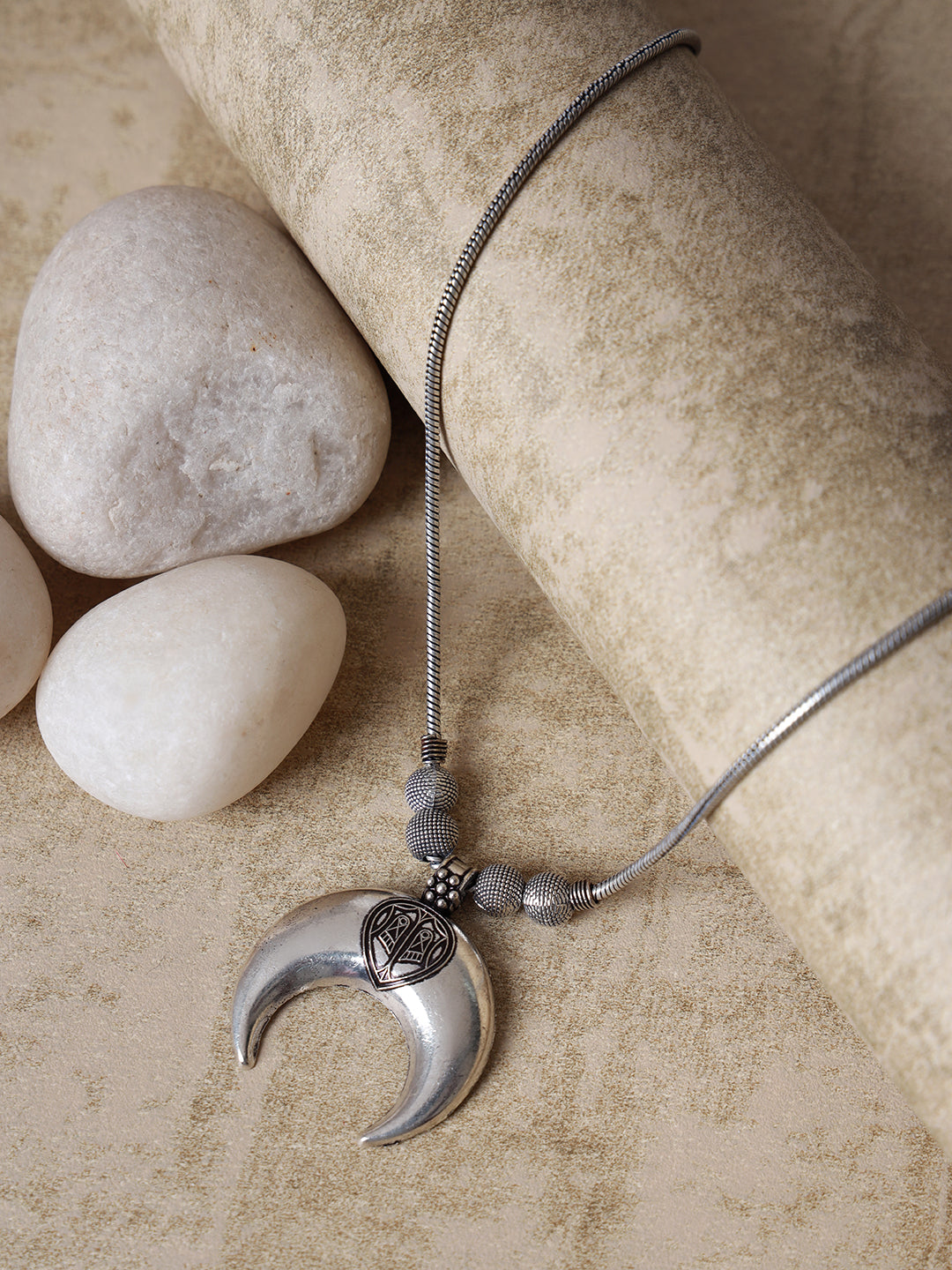 German Silver-Toned Half Moon Necklace