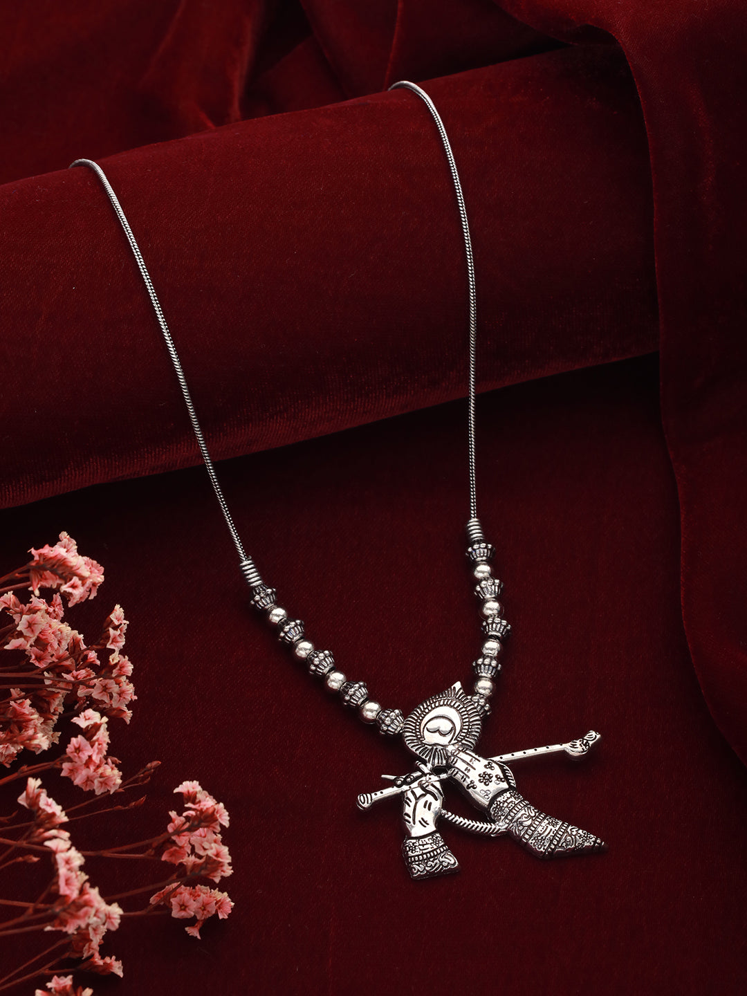Silver-Plated Alloy Oxidised Krishna Necklace