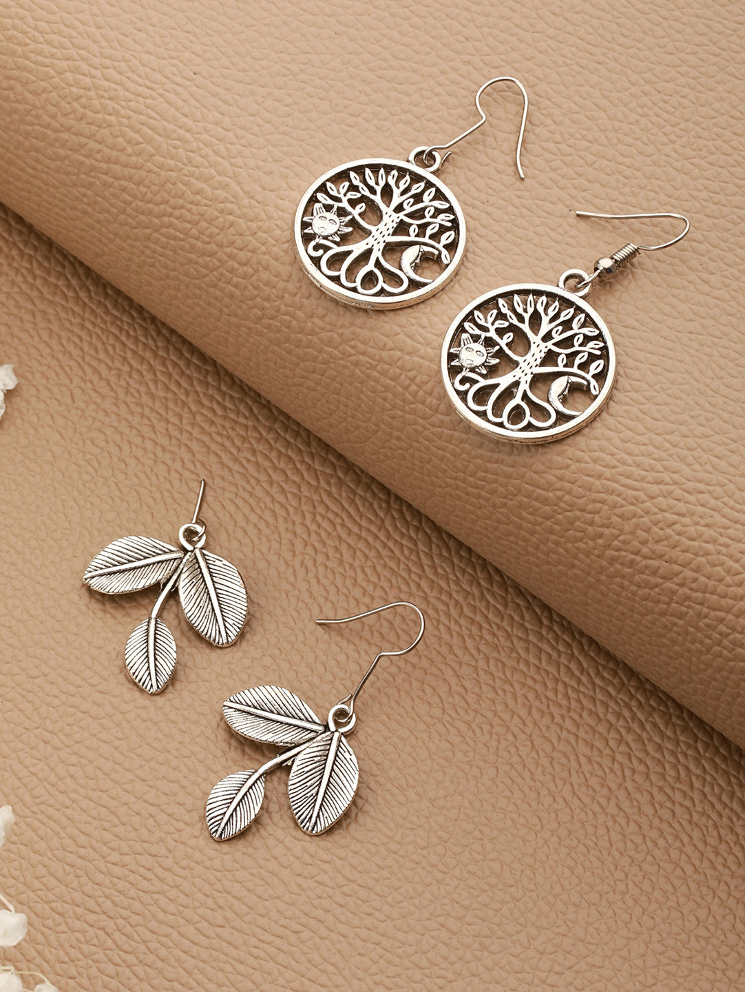 Set Of 2 Silver Plated Contemporary Drop Earrings