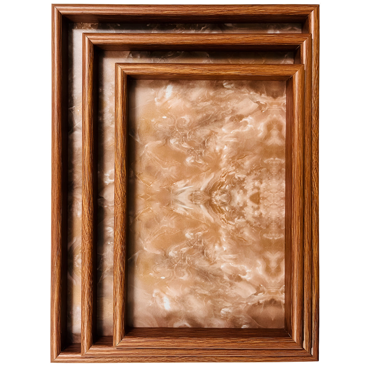 Rioware Wooden Serving Tray Set of 3 | Bamboo Tea & Coffee Serving Trays | Decorative Resin Kitchen & Dining Tray Set | Snack, Breakfast & Home Décor | Terramarble New