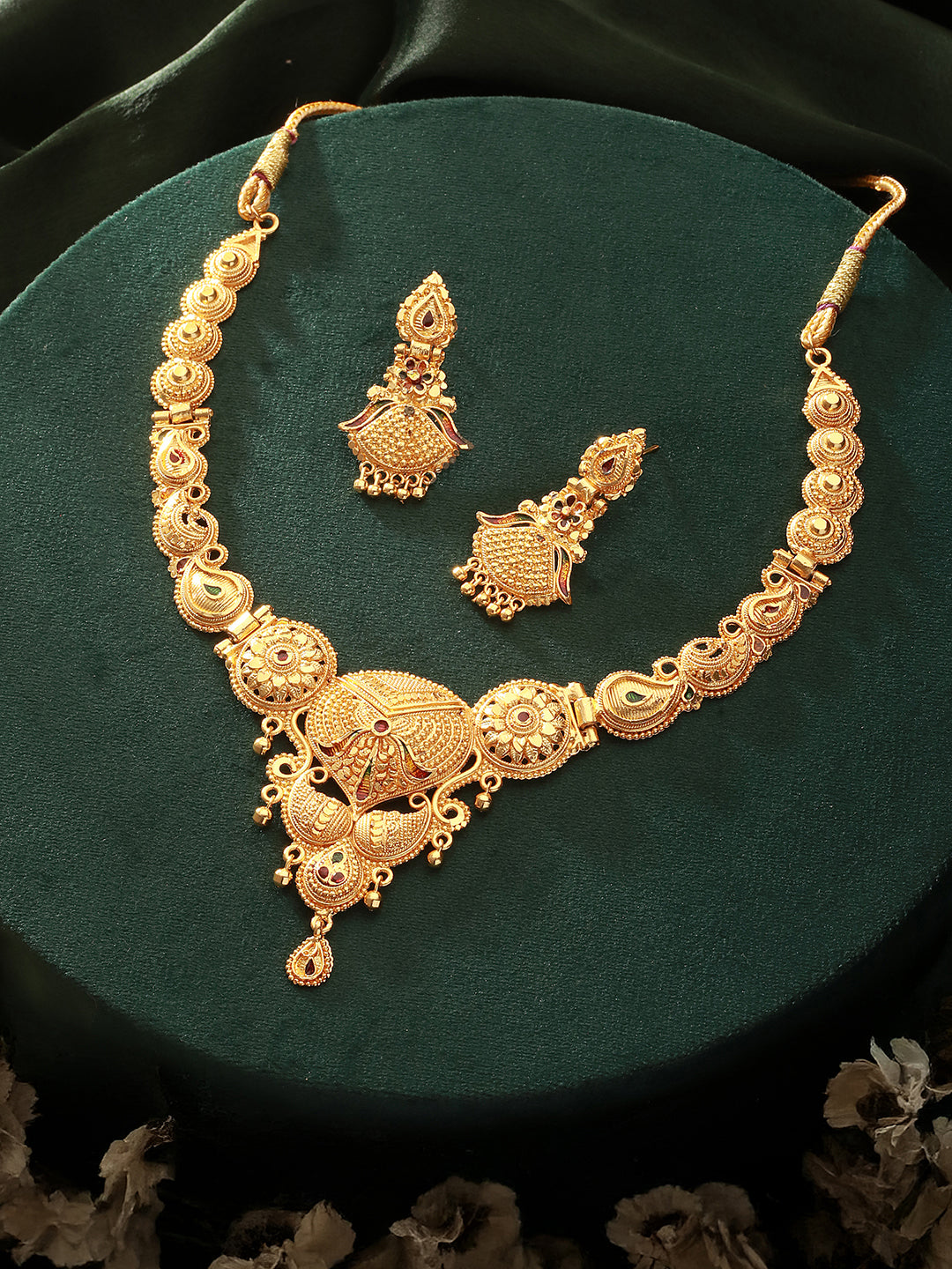 Jazz And Sizzle 22K Gold Plated Circular Design Necklace Set with Matching Earrings Dubai Style Jewelry Set