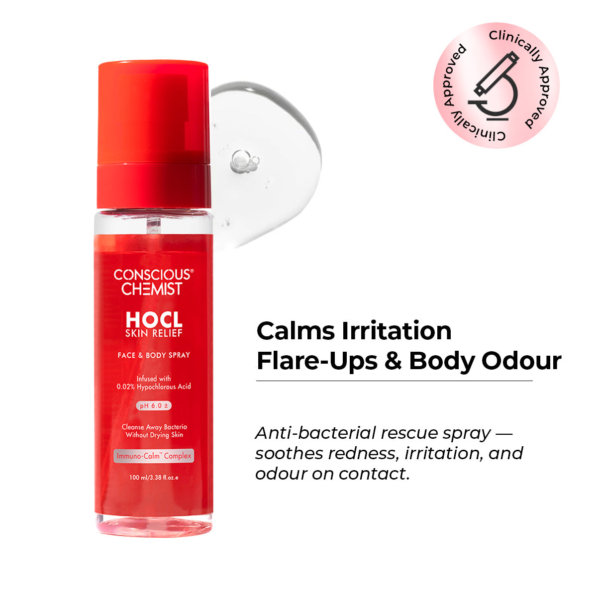 Conscious Chemist HOCL Skin Relief Toner Spray for Acne, Redness & Irritation | Soothes Face & Body Men & Women (100 ml)