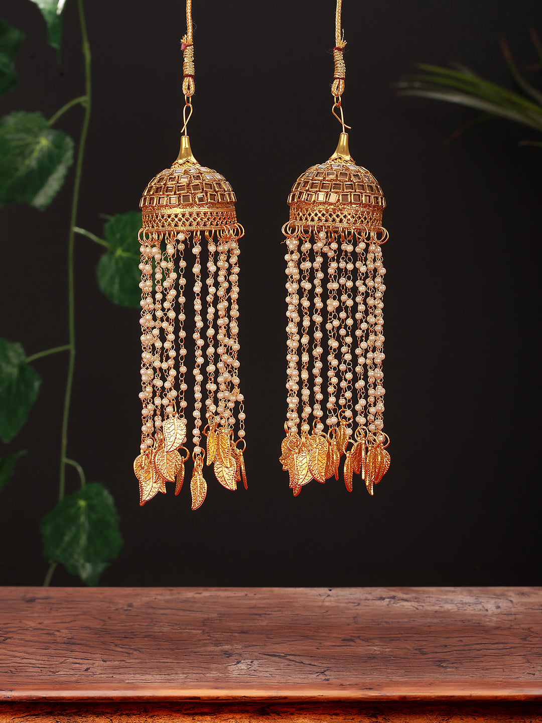 Pack Of 2 Gold Plated & White Pearl Bridal Round Dome Kaleeras Secured With Drawstring Closure.