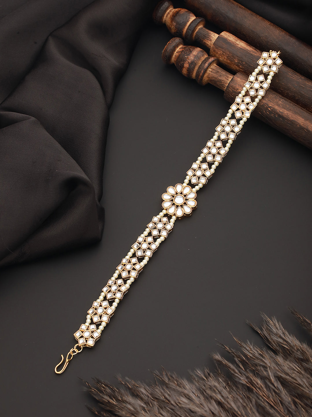 Gold-Plated Kundan & Pearl Studded Mathapatti