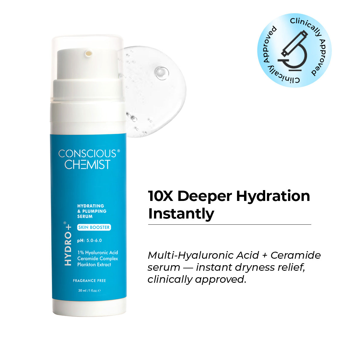 Conscious Chemist 1% Hyaluronic Acid Serum | Face Serum for Dry Skin (30 ml)