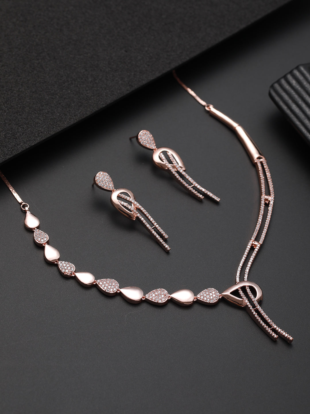 Rosegold-Plated Rose Gold Cz Studded Jewellery Set