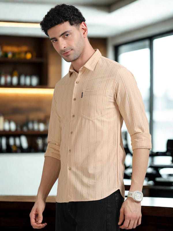 Men Cream Full Sleeve knitted Dobby Casual Shirt Cool Colors