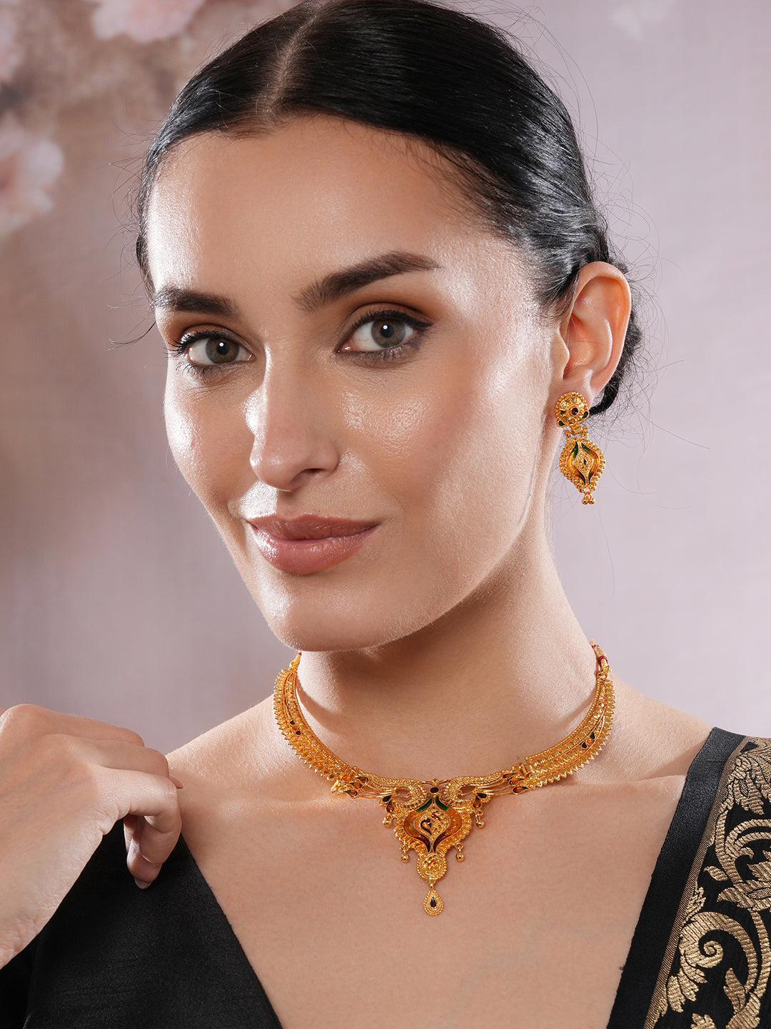 Jazz And Sizzle 22K Gold Plated Circular Design Necklace Set with Matching Earrings Dubai Style Jewelry Set
