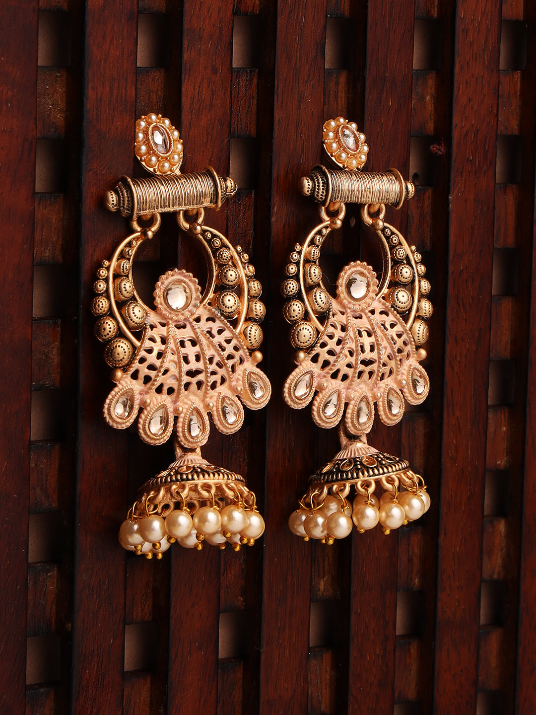 Peach & Gold-Toned Chandbalis Earrings