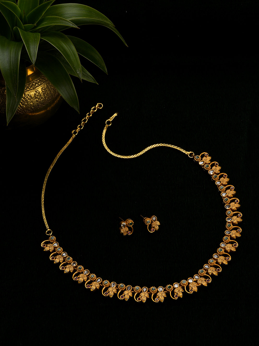 Antique Gold-Plated American Diamond Studded Jewellery Set
