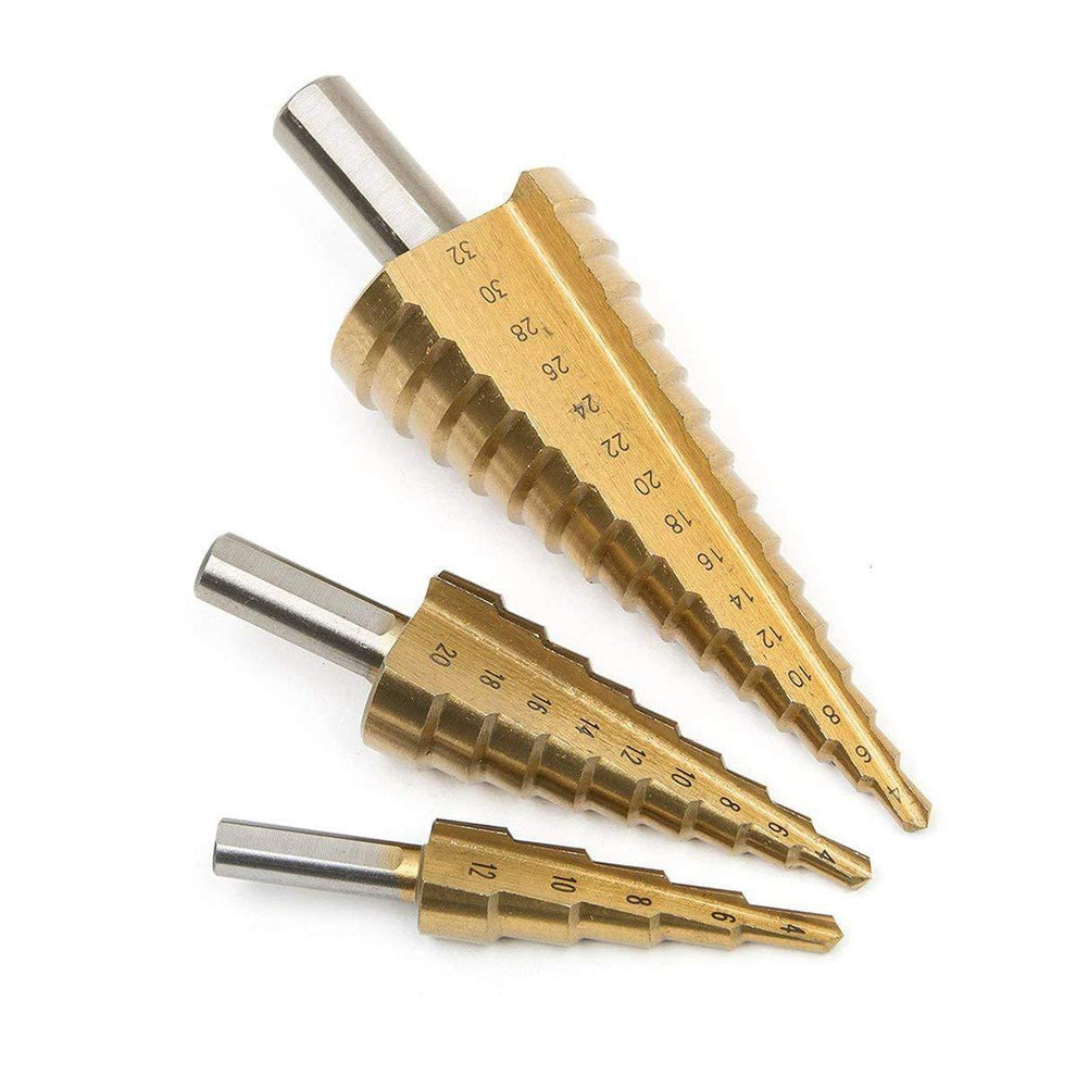 3x Large Hss Steel Step Cone Drill Titanium Bit Set Hole Cutter (4-32, 4-20, 4-12mm)