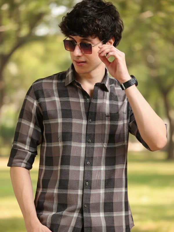 Men Grey Slim Fit Checks Full Sleeve Casual Shirt Cool Colors