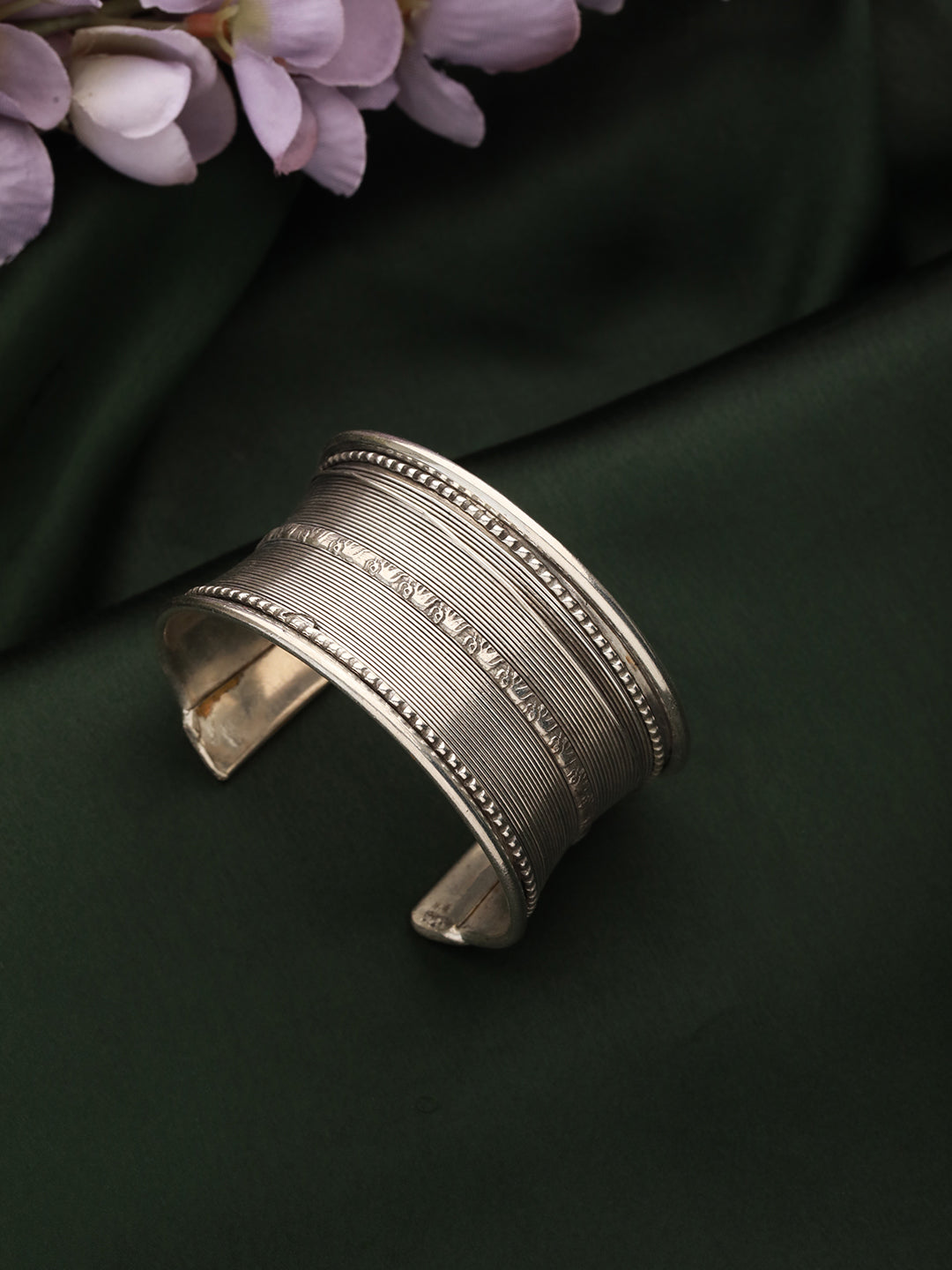 Women Silver-Plated Oxidised Cuff Bracelet With Elephant Motif