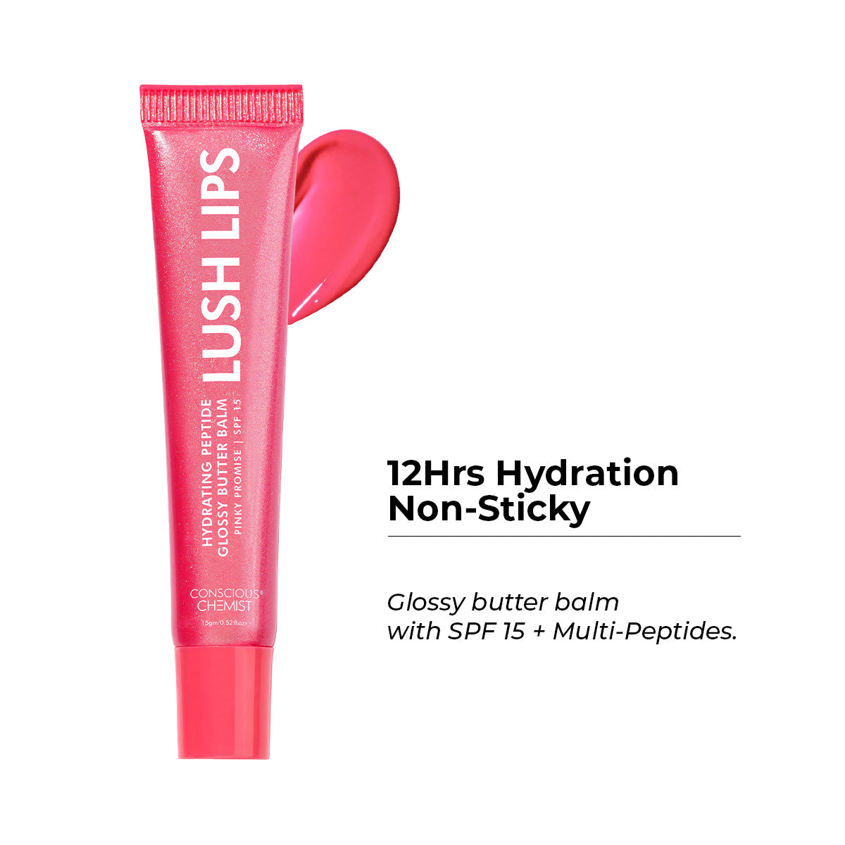 Conscious Chemist Peptide Lip Balm SPF15 | Lush Lips for Dry & Chapped Lips | Pinky Promise (Pack of 1, 15 g)