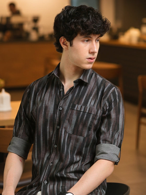 Men Brown Slim Fit Printed Full Sleeve Casual Shirt Cool Colors