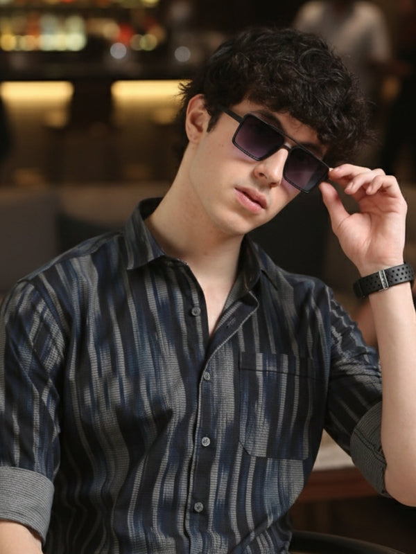 Men Navy Slim Fit Printed Full Sleeve Casual Shirt Cool Colors