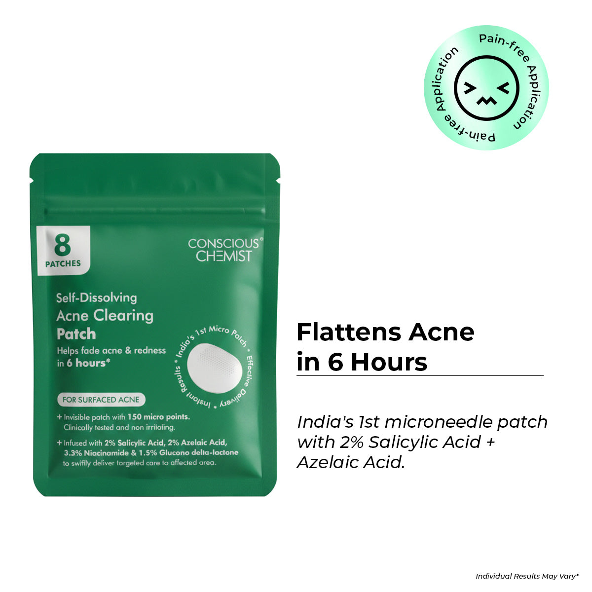 Conscious Chemist Self Dissolving Microneedle Acne Patches | Kills Bacteria & Reduces Redness