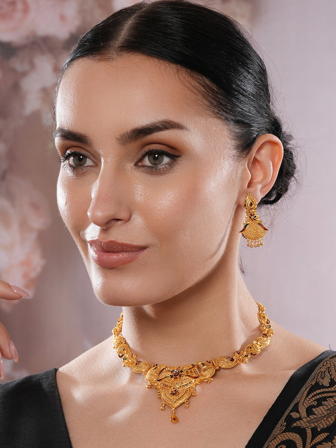 Jazz And Sizzle 22K Gold Plated Circular Design Necklace Set with Matching Earrings Dubai Style Jewelry Set