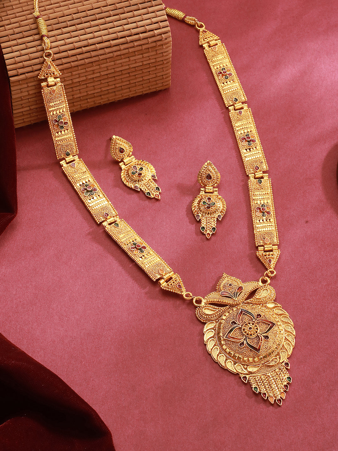 Jazz And Sizzle 22K Gold Plated Circular Design Necklace Set with Matching Earrings Dubai Style Jewelry Set