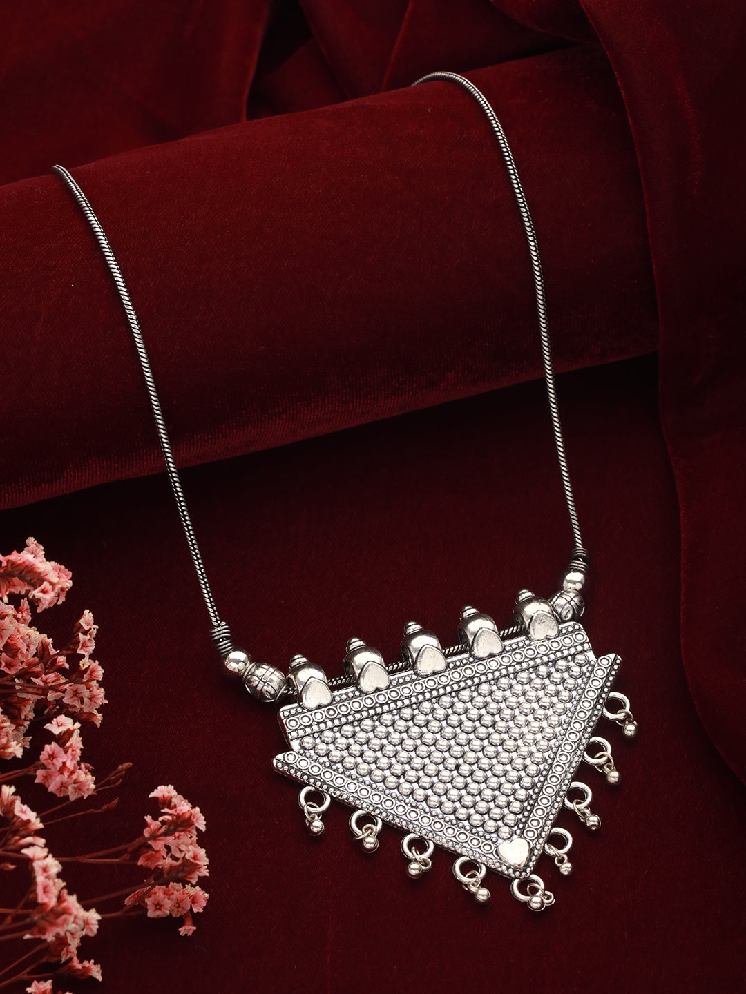Silver Plated Triangle Shaped Oxidised Necklace