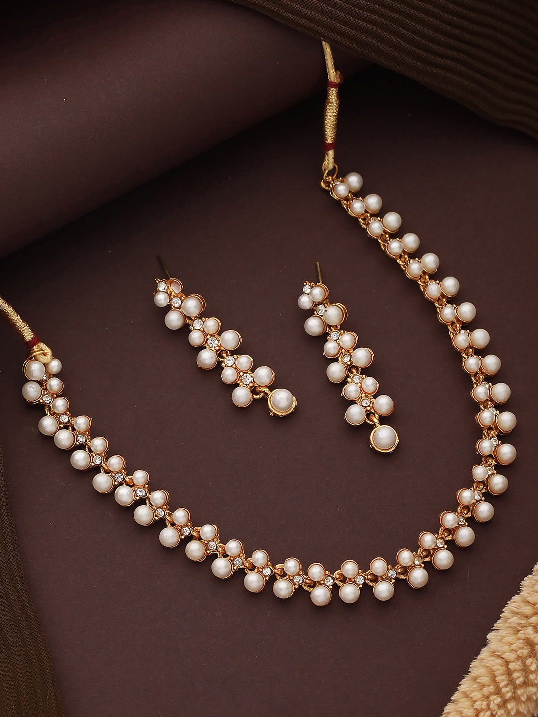 Gold-Plated Stone-Studded & Pearl Beaded Jewellery Set