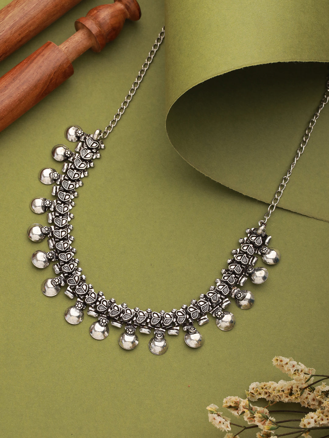 Silver Plated Heart Shaped Oxidised Necklace