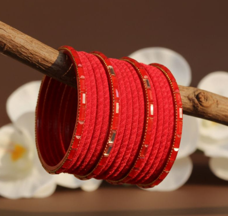 Jazz And Sizzle Set Of 16 Red Velvet & Stone Bangles
