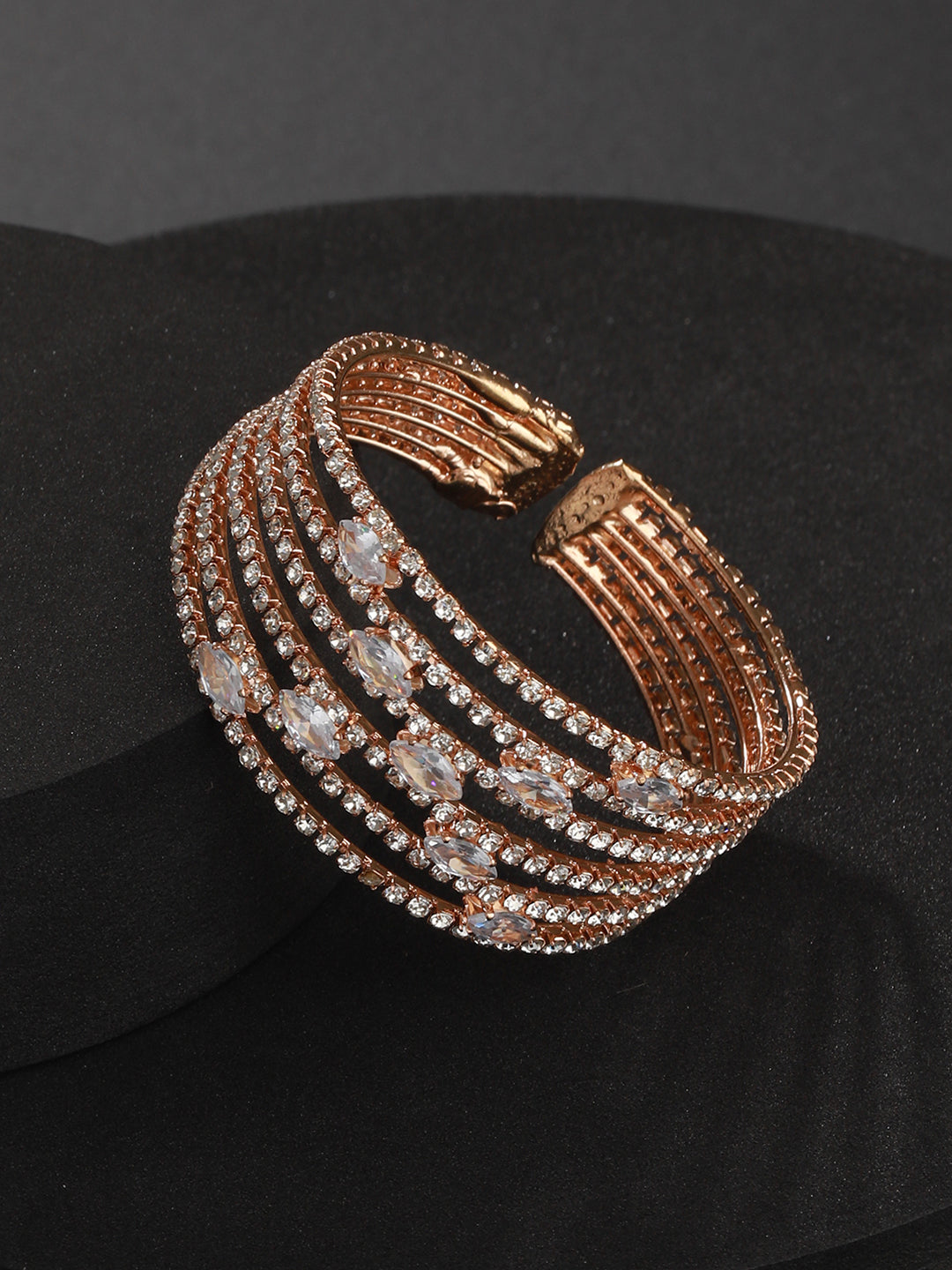 Rose Gold-Plated White Crystal Studded Cuff Bracelet