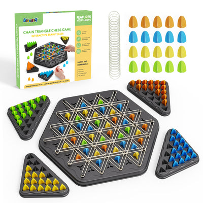 Kidology Chain Triangle Chess Game Triggle Rubber Band Game for Kids & Adults, Fun Family Board Game, Brain Teaser Puzzle, Interactive Chess Set for 2-4 Players, Multicolour