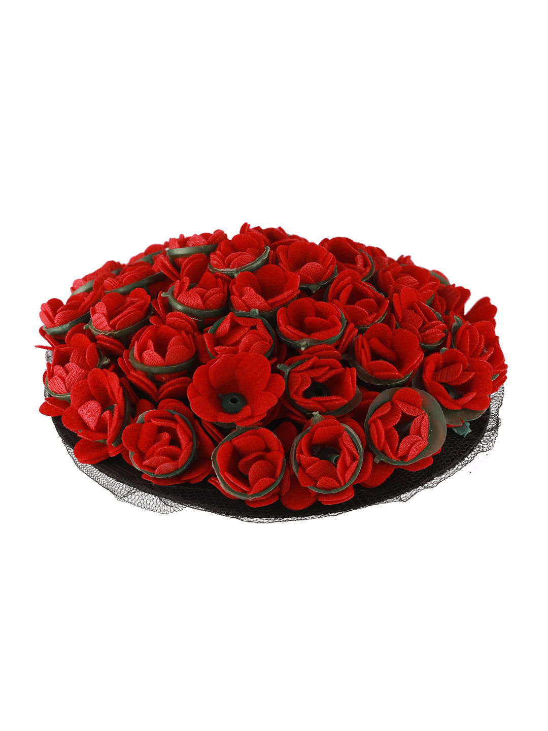 Women Red Rose Artificial Flower Juda Gajra Designed Hair Bun Cover