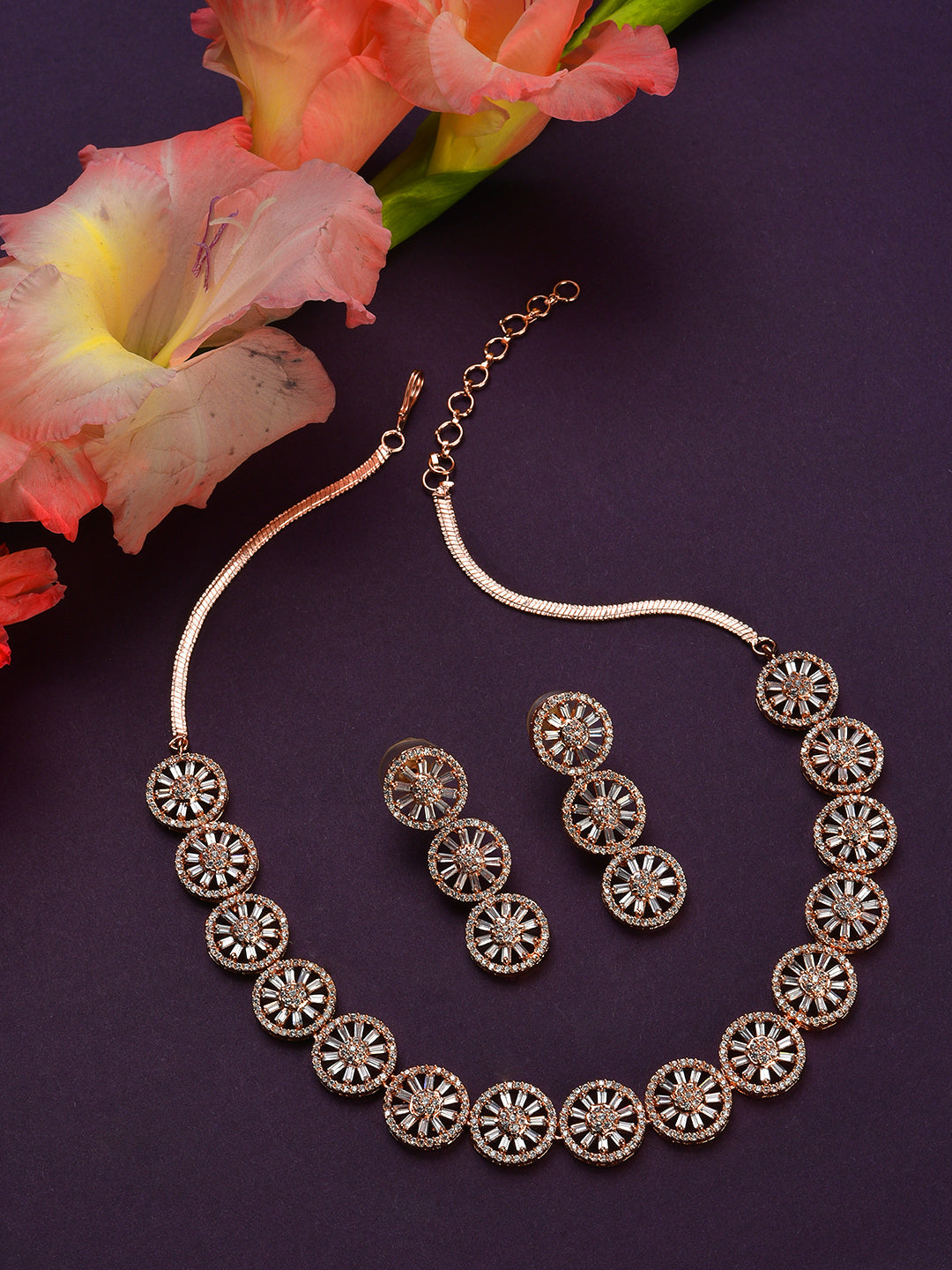 Rose Gold-Plated Ad-Studded Handcrafted Jewellery Set