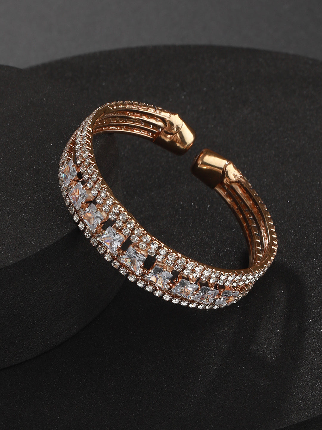 Rose Gold-Plated White Crystal Studded Cuff Bracelet