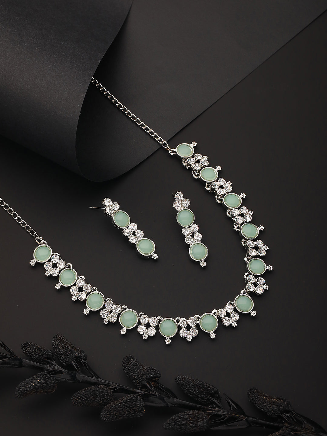 Rhodium-Plated Ad-Studded Jewellery Set